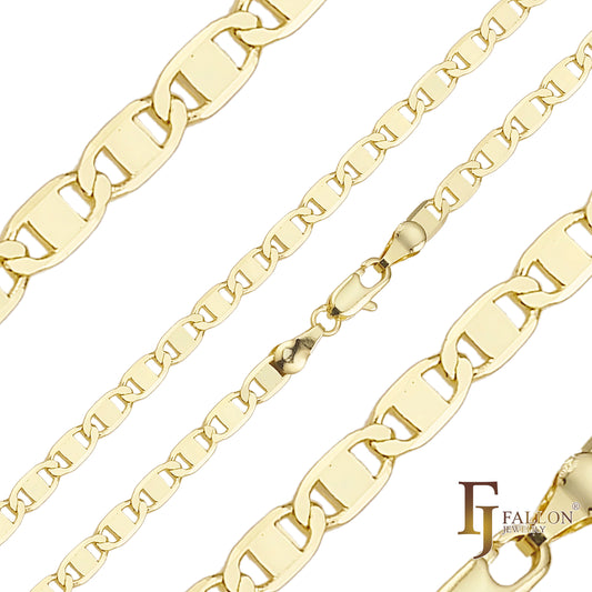 Classic Mariner link Chains plated in 14K Gold, two tone, three tone
