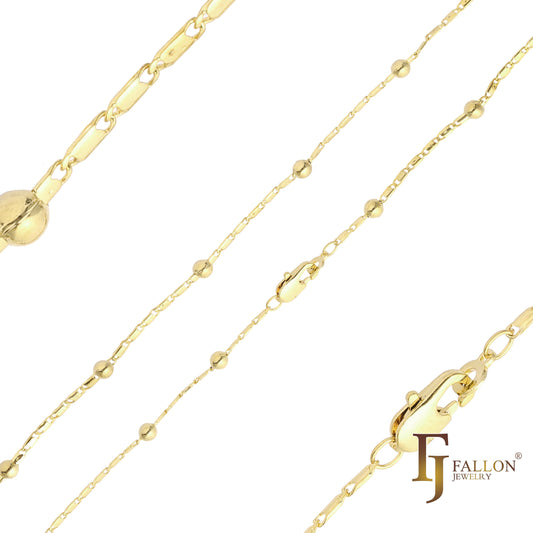 Beads Mirror link link chains plated in 14K Gold, Rose Gold, two tone