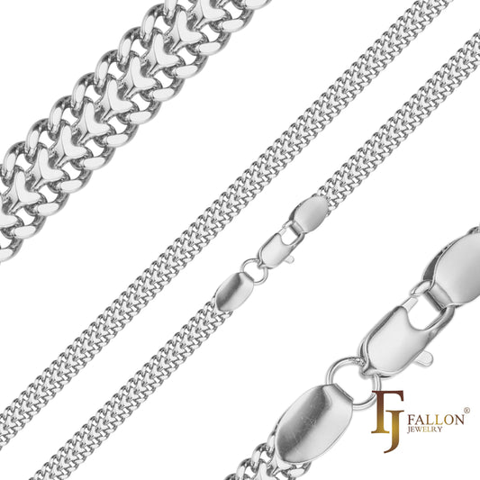 .Cadenas cubanas de doble eslabón bidireccionales bañadas en Oro Blanco Superficie aplanada SF