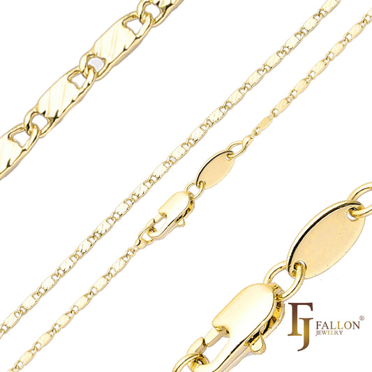 Correntes marteladas com elos de caracol maciços banhadas a ouro 14K, ouro rosa, dois tons, ouro branco