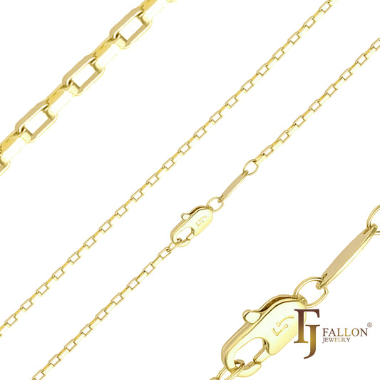 ホワイトゴールド、14K ゴールド、ローズゴールドメッキの長方形ボックス リンク チェーン