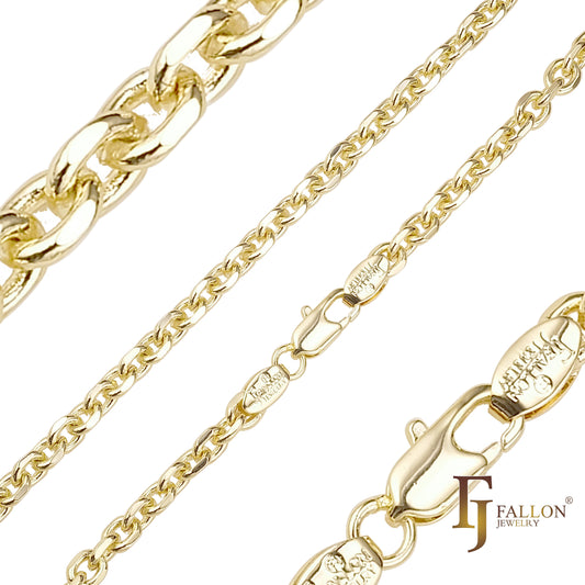 Italian Anchor cable link chains plated in White Gold, 14K Gold, Rose Gold