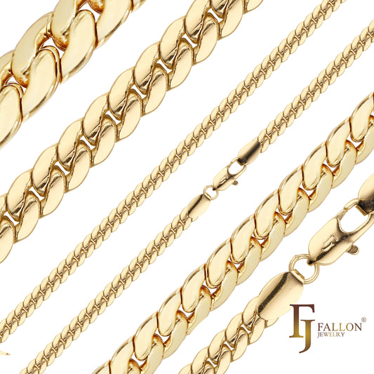 Correntes de elos compactas Round Curb banhadas em ouro rosa, ouro 14K