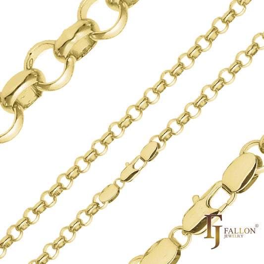 Classic Rolo Belcher chains plated in 14K Gold, 18K Gold, Rose Gold, White Gold