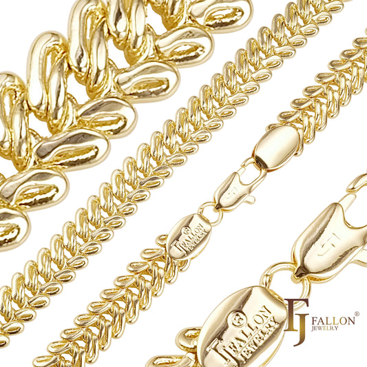 Тройные тросовые цепи из рыбьей кости, покрытые 14-каратным золотом, розовым золотом, двухцветные