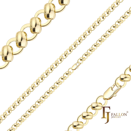 {Personalizar} Correntes extravagantes de elos de contas e rolo banhadas em ouro 14K, dois tons