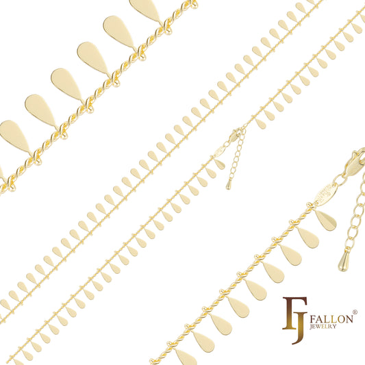 泪滴形镀 14K 金、玫瑰金光面链节脚链