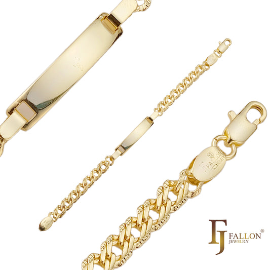 Pulseiras ID masculinas Rombo link banhadas em ouro 14K