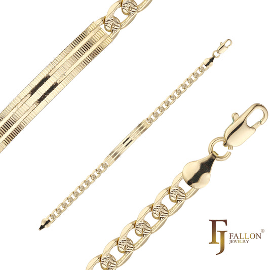 Pulseras de identificación para hombre martilladas con eslabones cubanos chapadas en Oro 14K.