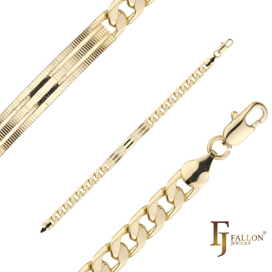 Pulseiras de elos cubanos banhadas em ouro 14K