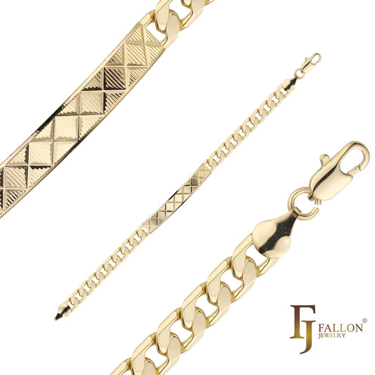 Pulseiras masculinas ID cubanas banhadas em ouro 14K
