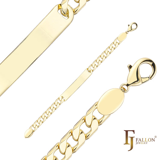 Pulseiras masculinas ID marteladas em ouro 14K com elos cubanos