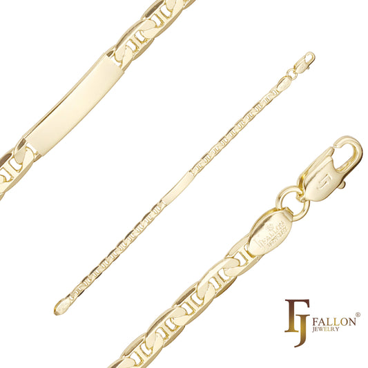 Pulseiras de identificação masculina Mariner link banhadas em ouro 14K