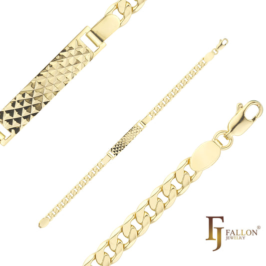 Pulseiras masculinas de identificação cubana banhadas em ouro 14K