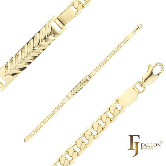 Pulseiras masculinas de identificação cubana banhadas em ouro 14K