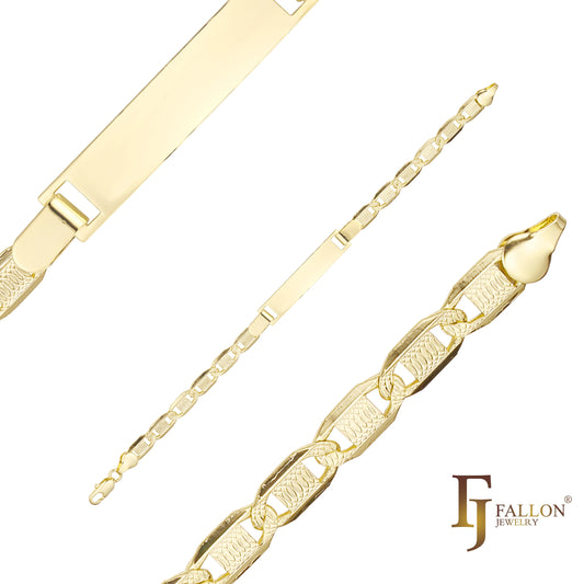 Pulseiras masculinas ID Mariner marteladas banhadas a ouro 14K