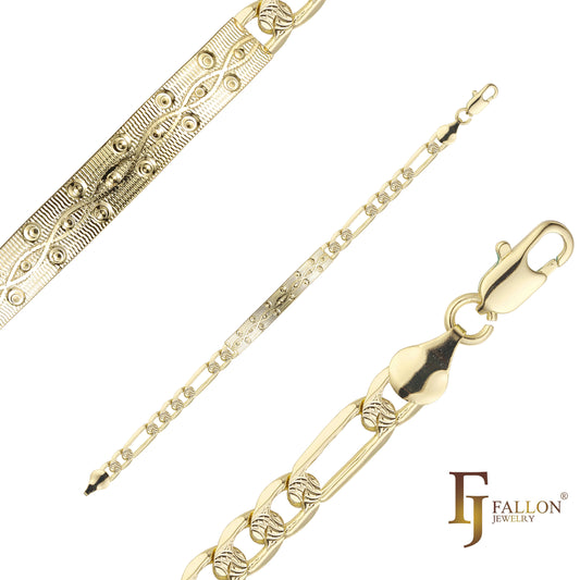 ID-Armb?nder f¨¹r Herren mit Figaro-Gliedern, vergoldet in 14-Karat-Goldfarben