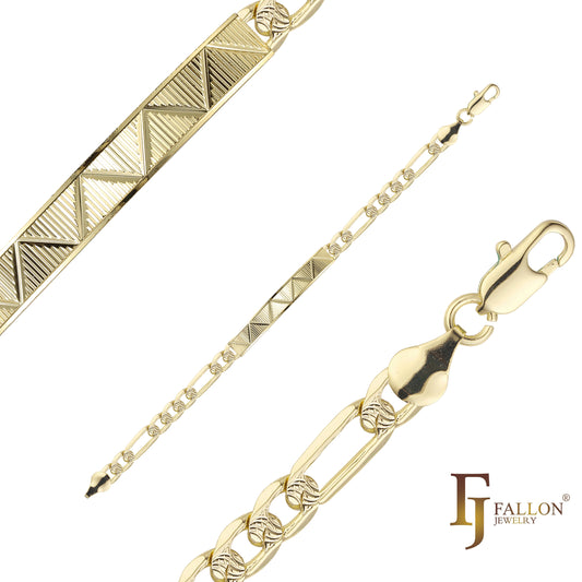 Pulseras identificativas de hombre Figaro link chapadas en oro de 14K colores