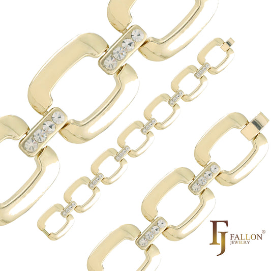 Pulseras de oro de 14 quilates con eslabones de hebillas anchas