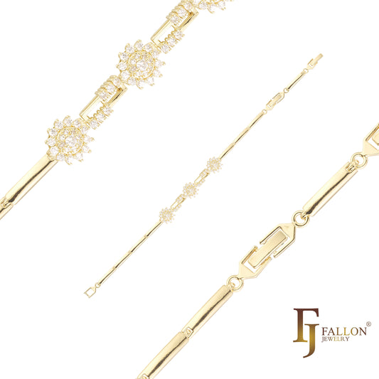 Причудливые браслеты из звеньев в виде снежинок, покрытые розовым золотом, двухцветные