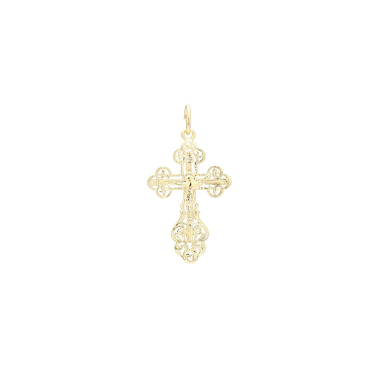 Orthodox cross budded pendant in 14K Gold, Rose Gold & White Gold plating colors