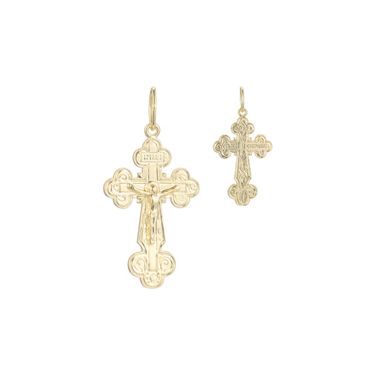 Orthodox Crucifix Cross pendant plated in 14K Gold, Rose Gold & White Gold