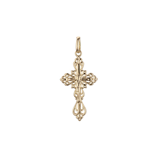 14K ゴールド、ローズゴールド ツートンカラー、ホワイト ゴールド メッキ カラーのカトリック クロスつぼみペンダント