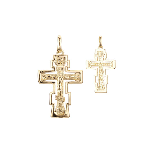 14Kゴールド、ローズゴールドツートーン、ホワイトゴールドメッキカラーのロシア正統派クロスペンダント