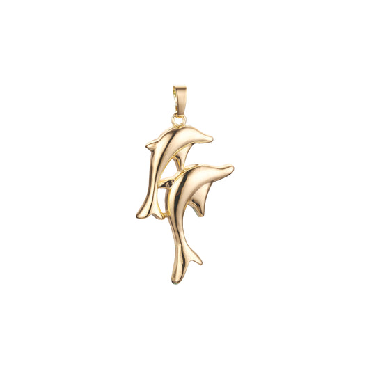 Подвеска с двойным дельфином из Красное золото 585 пробы с покрытием из Жёлтое золото 585 пробы