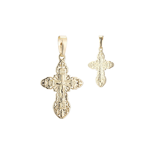 Orthodox Crucifix of Jesus Cross 14K Gold, Rose Gold, White Gold, two tone pendant