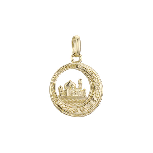Colgante islámico del templo en colores de baño de Oro 14K, oro rosa y oro blanco.