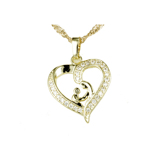 Colgante de corazón de Oro 14K de madre e hijo