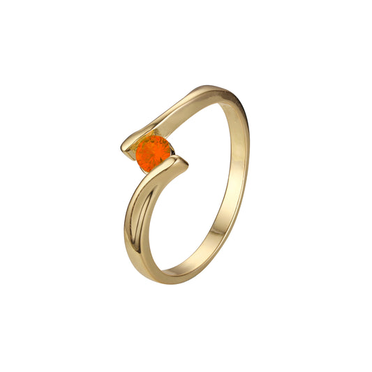 14K ゴールド、ローズゴールドメッキ色のソリティア デザイン リング