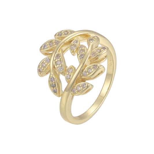 Luxurious leaves paved white cz 14K Gold, Rose Gold, 18K Gold fashion Rings