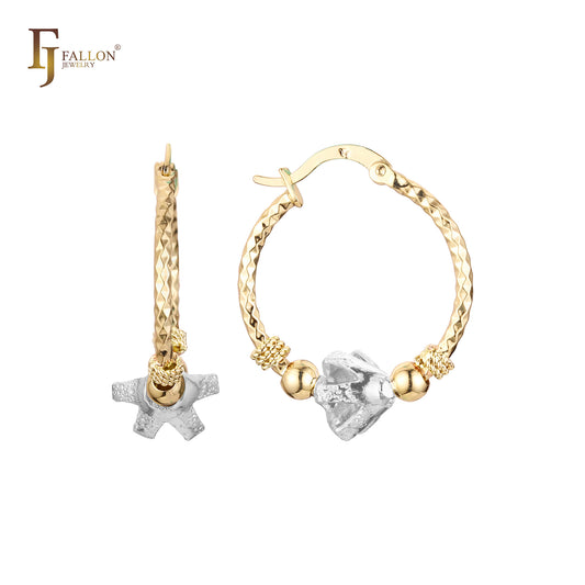 星珠 14K 金、玫瑰金双色环状耳环