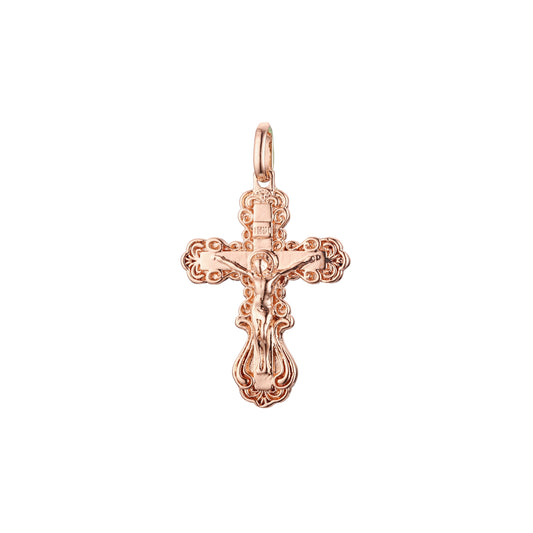 Eastern Orthodox Russian budded pendant in Rose Gold two tone, 14K Gold plating colors