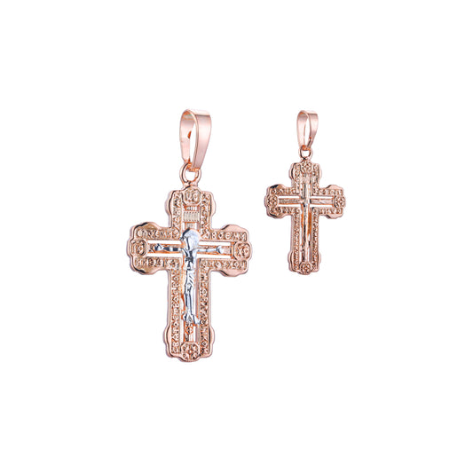 Orthodox Maltese Cross pendant in Rose Gold, two tone plating colors