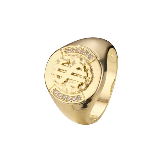 Anéis de sinete masculinos de ouro 14K com símbolo de dólar