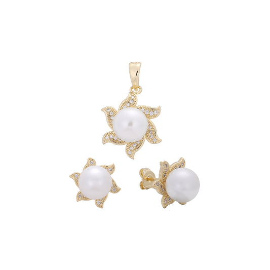 Conjunto de perlas de estrella de mar chapado en Oro 14K, oro rosa