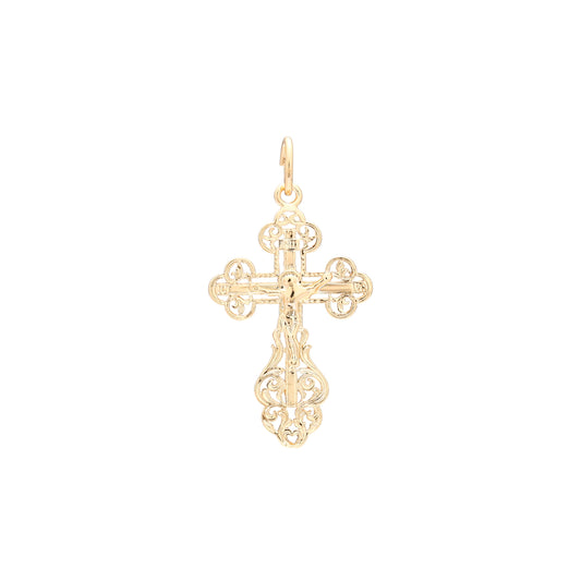 Orthodox cross budded pendant in 14K Gold, Rose Gold & White Gold plating colors