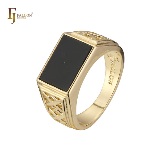 ローズゴールド メンズ ペイント ブラック シグネット リング