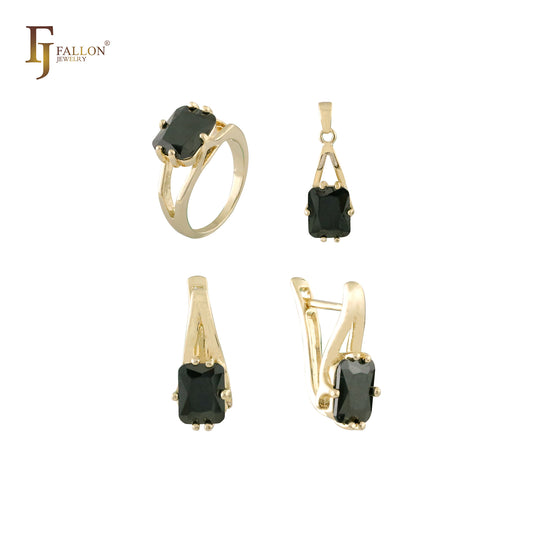 Conjunto de joyería con anillo y colgante de circonita negra en solitario en oro rosa