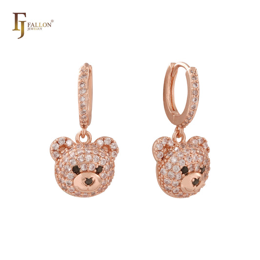 Pendientes Huggie Child de oro de 14 quilates con racimo de circonitas blancas Little Bear