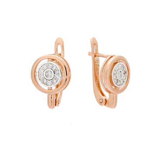 Círculo pavimentado branco cz ouro rosa, brincos de dois tons