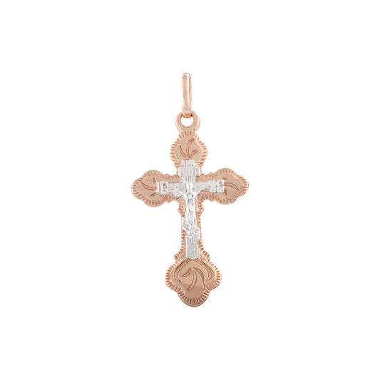 Orthodox Crucifix 14K Gold two tone Cross Pendant