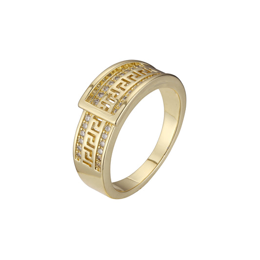 Anéis da moda com chave grega em ouro 14K e ouro rosa