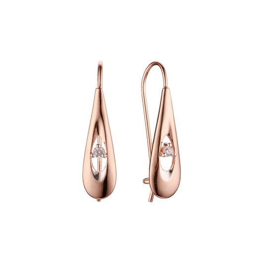 玫瑰金双色线钩耳环