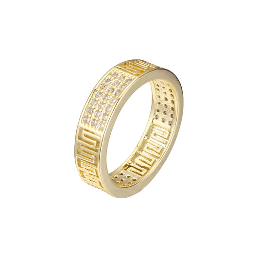 Anéis de ouro 14K texturizados com chave grega