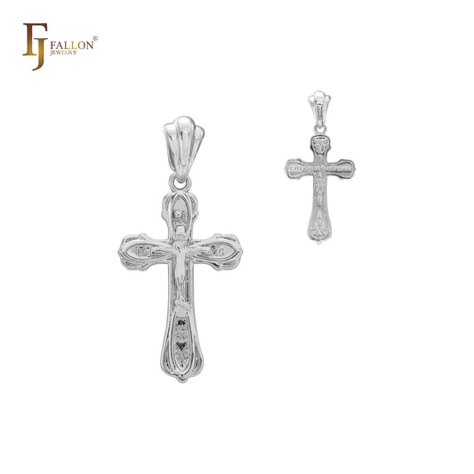 Orthodox Russian Crucifix 14K Gold, Rose Gold, White Gold Cross Pendant