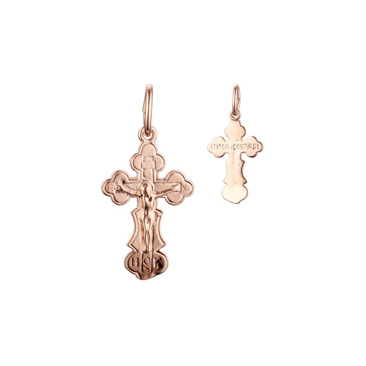 Eastern Orthodox Russian budded pendant in 14K Gold, Rose Gold & White Gold plating colors